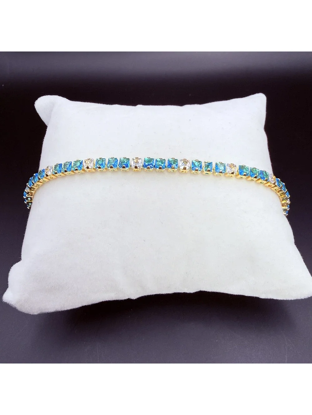 candy+clover aqua and clear rhinestoen crystal gold tone bracelet